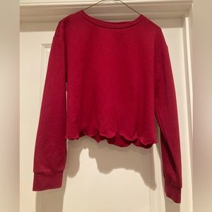 Red Scalloped Cropped Sweater Size M